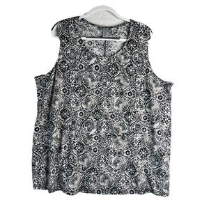 Catherines Black White Floral Print‎ Tiered Tunic Jersey Tank Top Flowy 2x